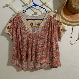 Free People Floral Boho Mixed Print Top Women’s Size S